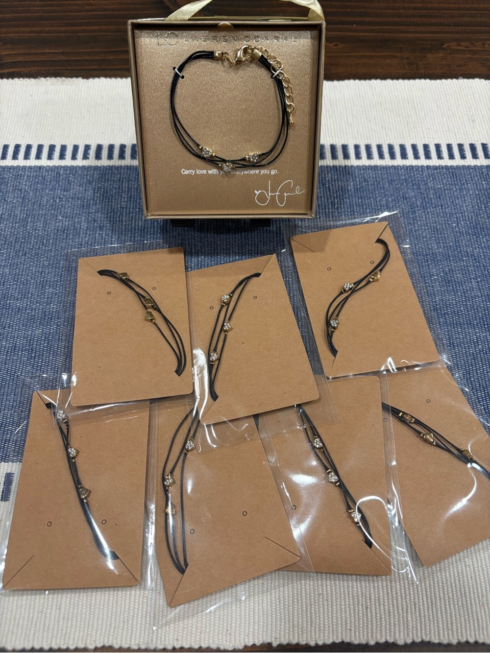 8 piece Lauren Conrad Heart Cord Bracelet with Gold Accents - Bundle